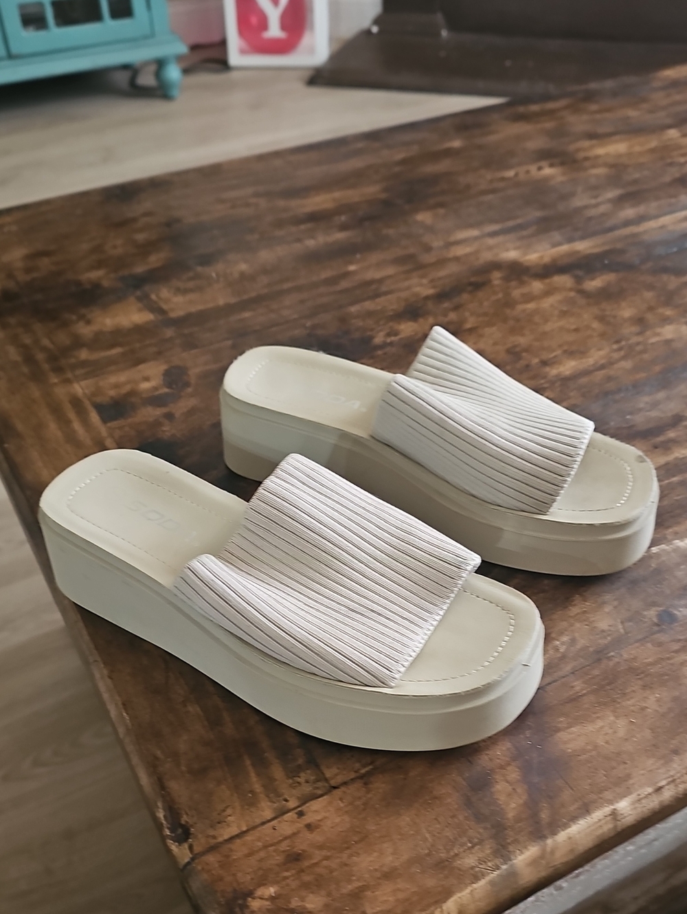 Soda Cream Ribbed Platform Slide Mules
